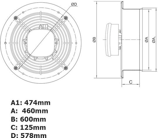 AirRoxy Axial Ventilator industrial Aros Diametru 450mm