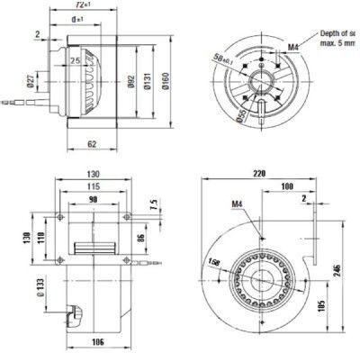 Mmotors Centrifugal - Centrifugal Ventilator industrial BR09E-2M-160 Diametru 160mm