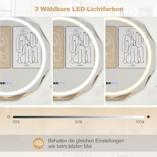 Costway BA8043DE Καθρέπτης Led Αφής από Μέταλλο 76x76cm Λευκός