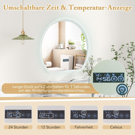 Costway Банско Огледало LED Touch 53x60см Сребрист