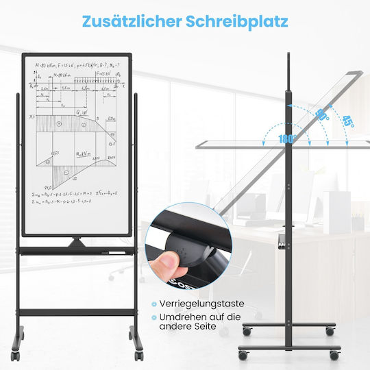 Costway Magnetic Tablă marker Tablă de seminar Pe roți 68x56cm