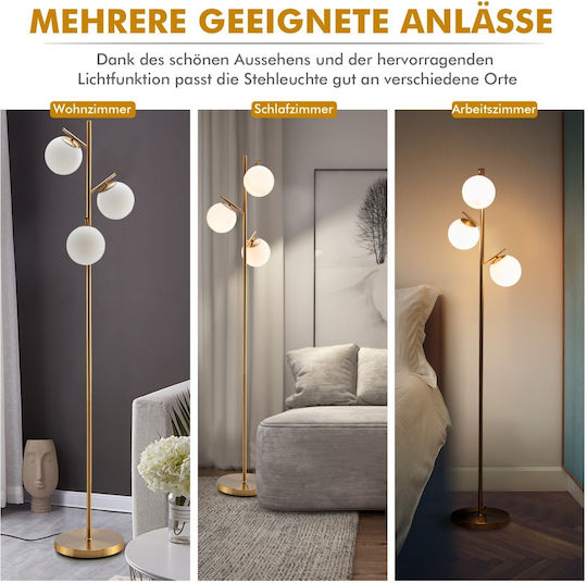 Costway Floor Lamp H169xW28cm. with Socket for Bulb E27 Gold