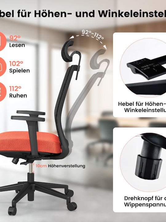 Office Chair with Adjustable Arms Orange Costway