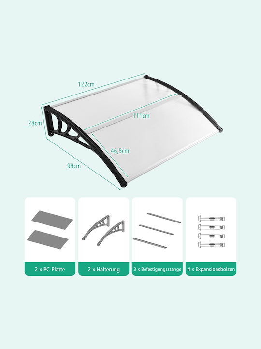 Costway Polycarbonat Kapuzinerdach Tür/Fenster P122xB99cm