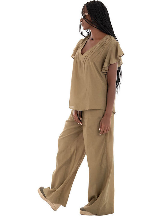 Γυναικεία Μπλούζα Βαμβακερή Black, Khaki