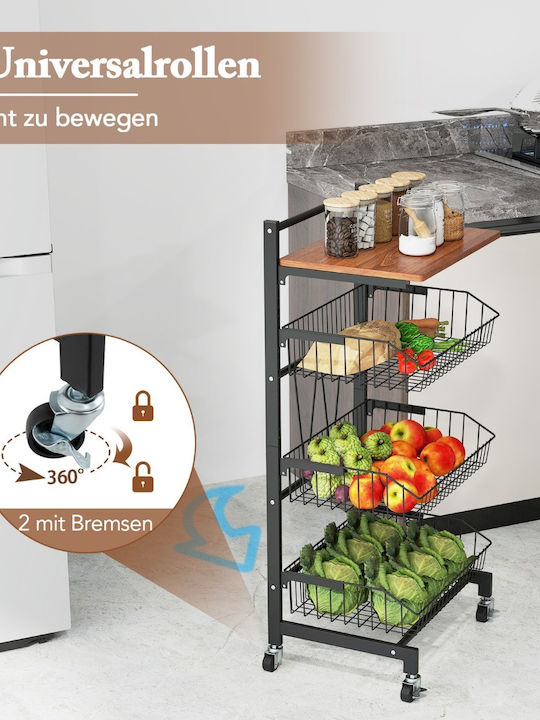 Costway Kitchen Trolley Wooden Black