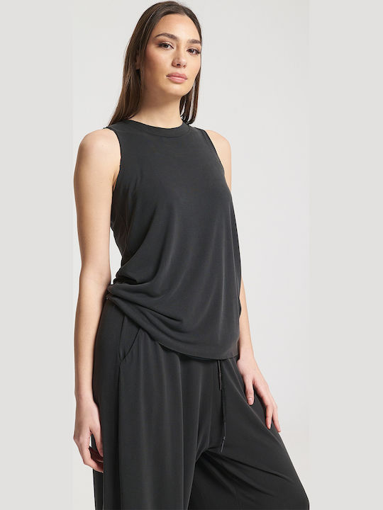 Γυναικείο Αθλητικό Crop Top Αμάνικο Μαύρο
