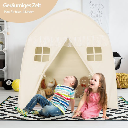 Costway Kinderzelt Kleines Haus Beige