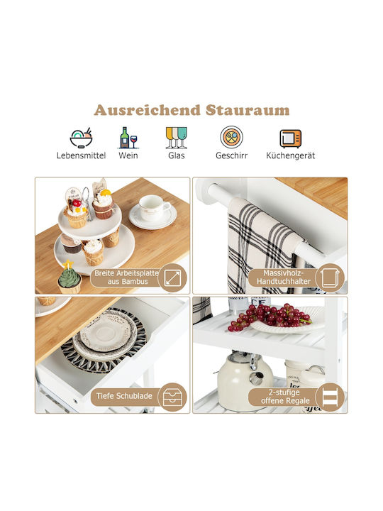 Costway Kitchen Trolley Wooden White