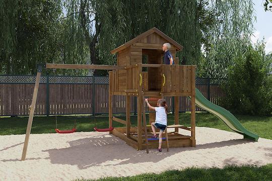 Fungoo Дървена Кула За Игра със Стена За Катерене Многоцветна