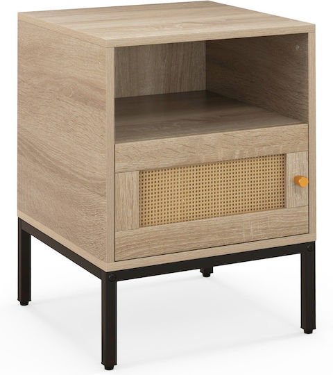 Wooden Bedside Tables with Metal Legs Beige 2 Pieces 57x40x40cm
