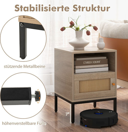 Wooden Bedside Tables with Metal Legs Beige 2 Pieces 57x40x40cm