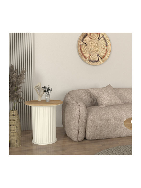 Στρογγυλό Βοηθητικό Τραπεζάκι Bohema Ξύλινο Ivory - Sepet Oak Μ50xΠ50xΥ53.2εκ.