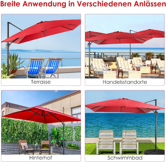 Hängender Rundschreiben Metall Rote Garten- und Terrassen-Sonnenschirm F2.73xY2.73m