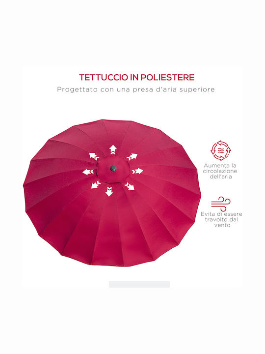 Umbrelă Rotundă Metalică Roșie cu Bază de Susținere Φ2.5m