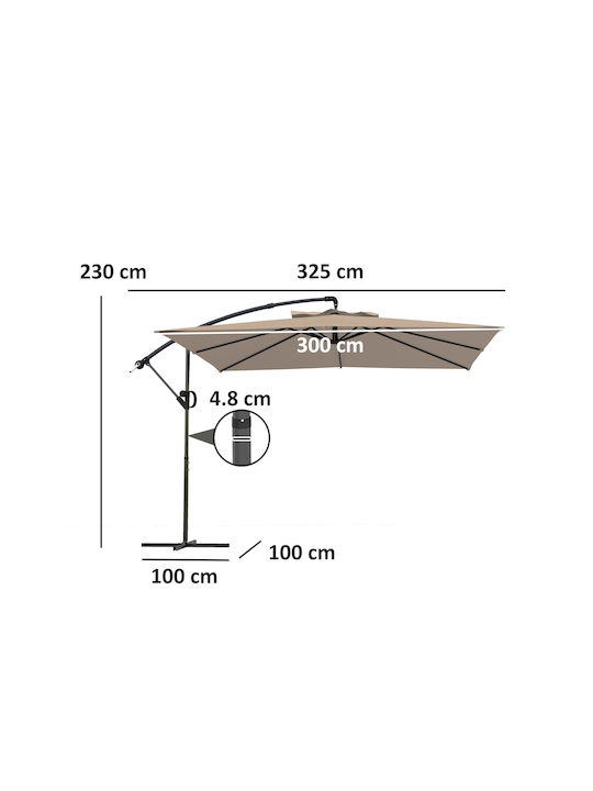 Quadratischer Metallischer Khaki Garten- und Terrassen-Sonnenschirm 3x3m