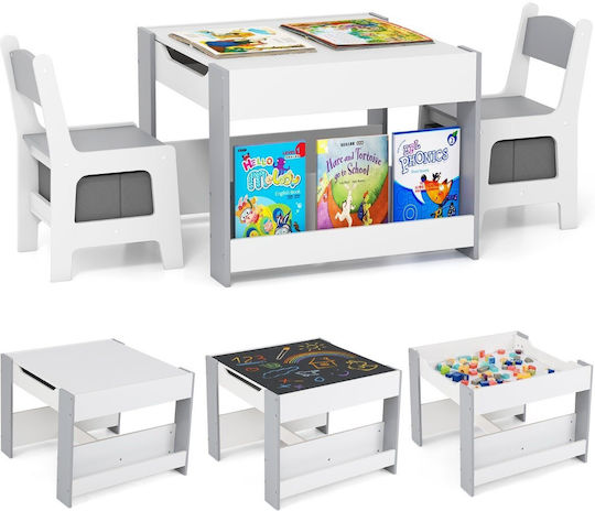 Kinder Tischset mit Stühlen zum Malen Weiß Costway