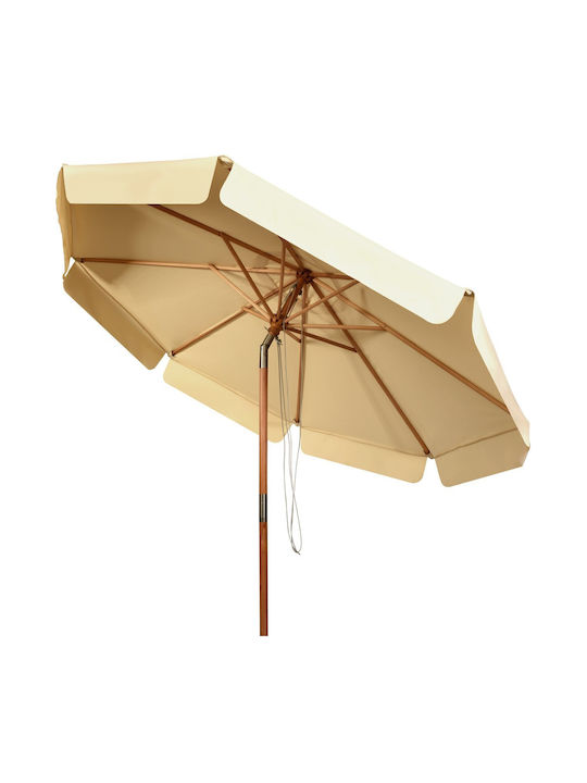 Professionell Garten & Terrassen Sonnenschirm Bodenständer Rund Holz Beige mit Kurbel Ø2.53m NP11076BE