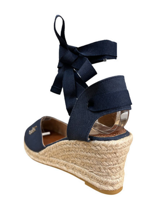 Women's Synthetic Leather Platform Espadrilles Blue
