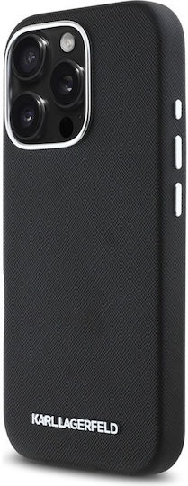 Karl Lagerfeld Saffiano Vollständig Umschlossene Verlängerte Metall-Logo Magsafe Hülle iPhone 16 Pro Schwarz