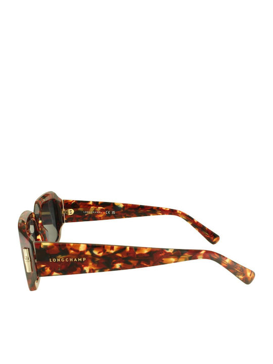 Longchamp Women's Sunglasses with Brown Tartaruga Plastic Frame and Black Lens LO765S 641