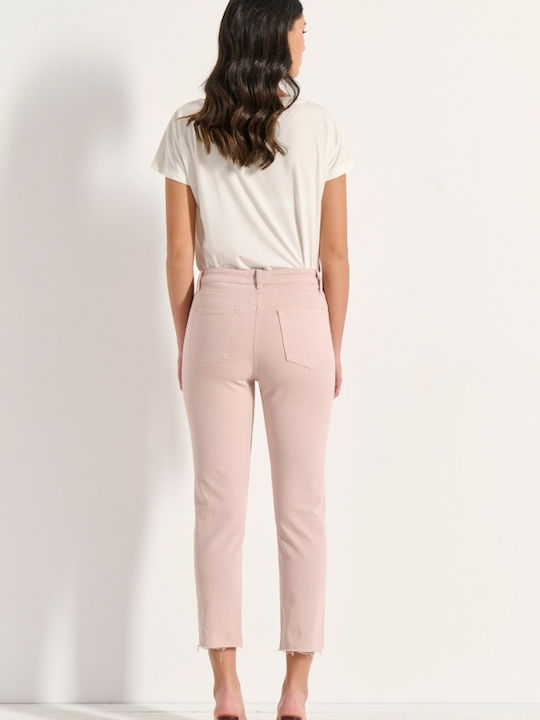 Hoch tailliert Damenjeans in Gerader Linie Rosa
