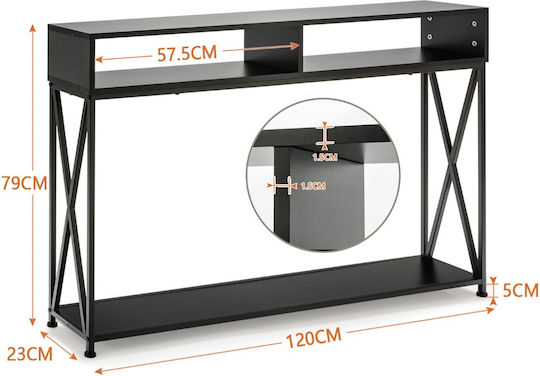 Console Table Wood & Metal Black L120xW23xH79cm