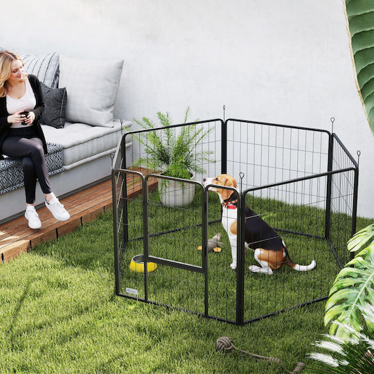 Pawhut Foldable Dog Park With 6 Panels 90x90x80cm Black
