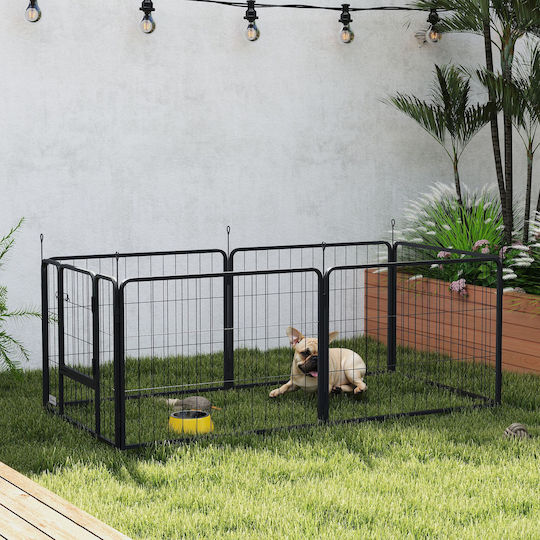 Pawhut Dog Fence 6 Adjustable Panels 80x1.5x60 cm Black Steel Entry Door D06-256v00bk