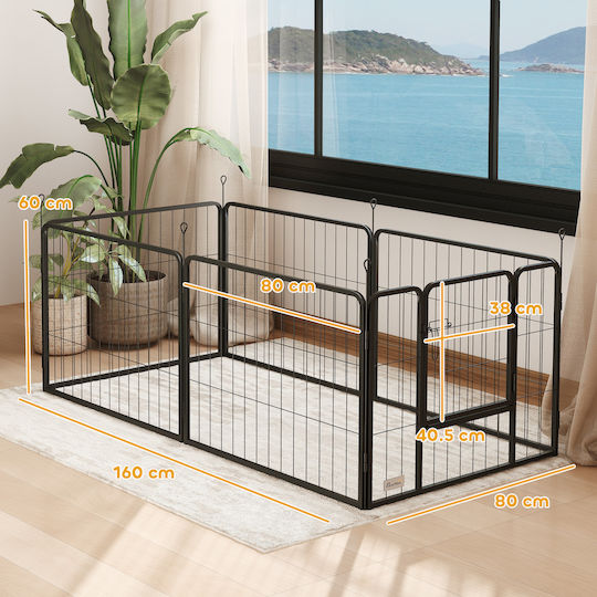 Pawhut Dog Fence 6 Adjustable Panels 80x1.5x60 cm Black Steel Entry Door D06-256v00bk