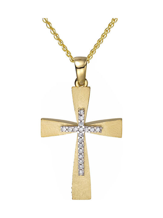 Papoulidis Jewellery Γυναικείος Χρυσός Σταυρός 14Κ Διπλής Όψης χωρίς Αλυσίδα