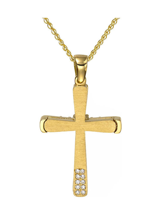 Papoulidis Jewellery Γυναικείος Χρυσός Σταυρός 14Κ Διπλής Όψης χωρίς Αλυσίδα