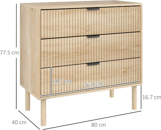 Wooden Chest of Drawers with 3 Drawers Oaks 80x40x77.5cm