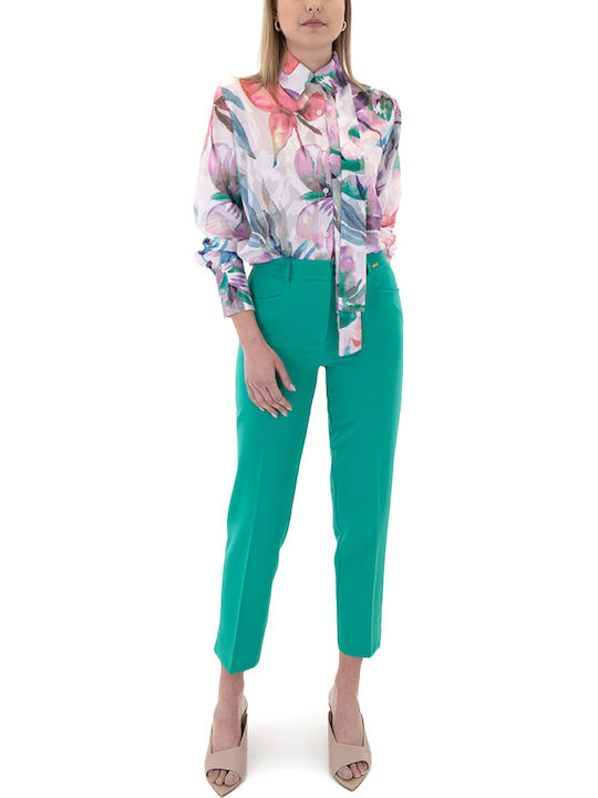Langärmelig Damen Seidig Hemd Blue, Purple, Pink Druck