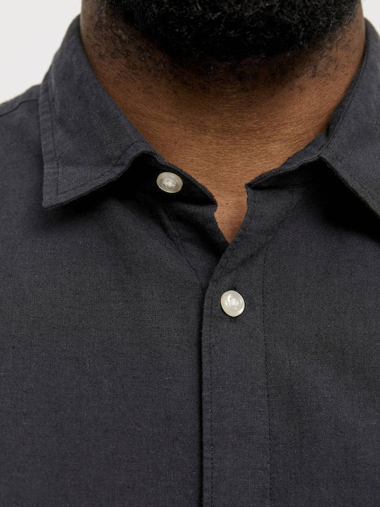 Short Sleeve Linen Shirt Narrow Fit Black