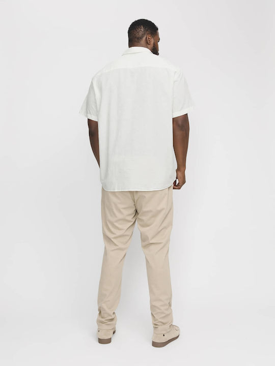 Short Sleeve Linen Shirt In Narrow Fit White