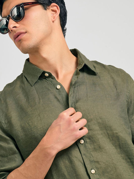 Long-sleeved Linen Shirt Khaki