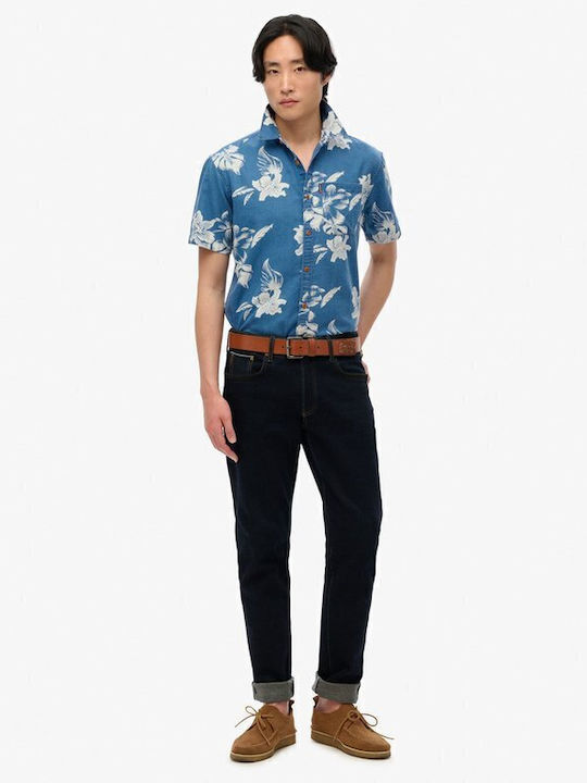 Loom Short-sleeved Cotton Shirt Blue