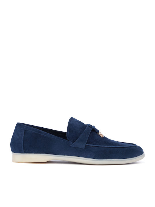 Leather Women's Moccasins in Blue Color