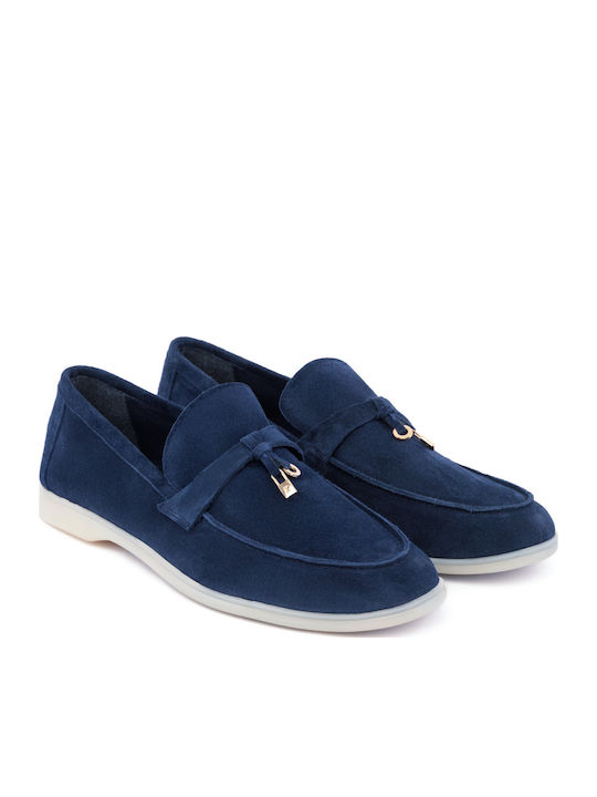Leather Women's Moccasins in Blue Color