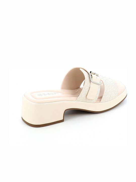 Mules mit Chunky Niedrig Absatz in Beige Farbe