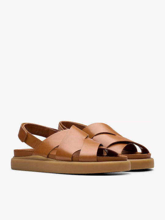 Aristella Sun Leather Women's Flat Sandals with Strap in Tabac Brown Color
