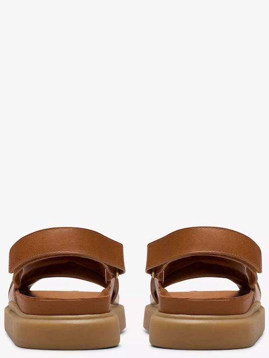 Aristella Sun Leather Women's Flat Sandals with Strap in Tabac Brown Color