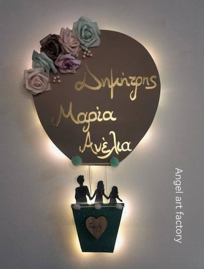 Children's Wooden Wall Light "Hot Air Balloon Family" Names