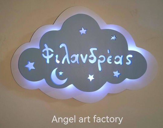 Children's Wooden Wall Light "Double Cloud" Name