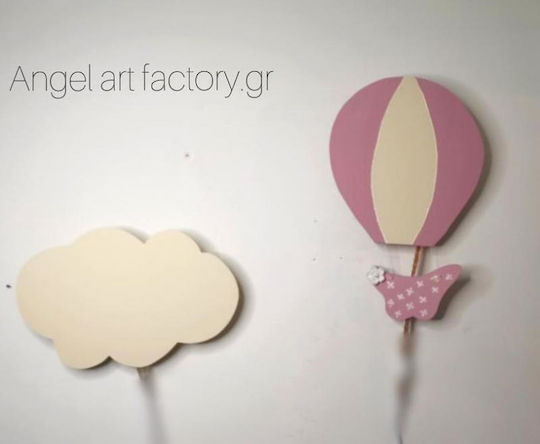 Set of Wooden Wall Lights "hot air balloon-cloud"