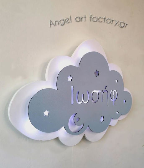 Children's Wooden Wall Light "Double Cloud" Name
