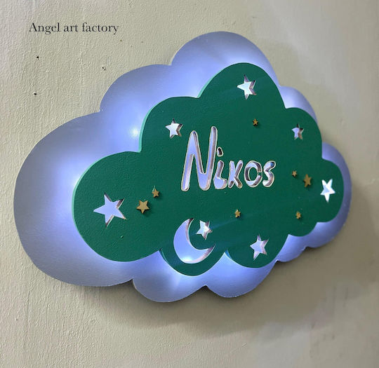 Children's Wooden Wall Light "Double Cloud" Name