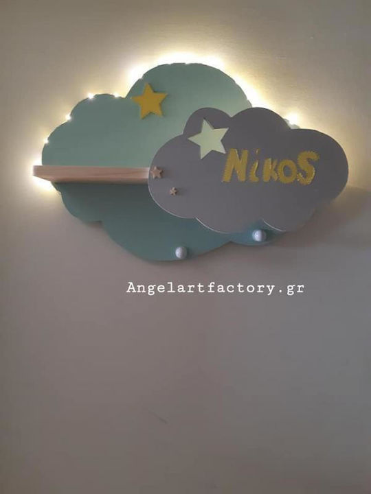 Children's Wooden Wall Light Cloud Shelf Name