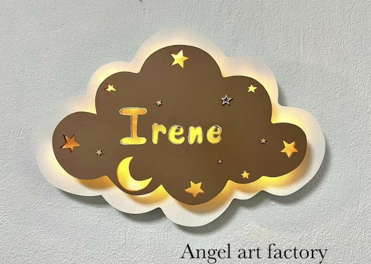Children's Wooden Wall Light "Double Cloud" Name